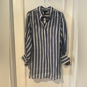 Banana Republic NWT Ramie Striped Blue Shirt dress Longsleeve